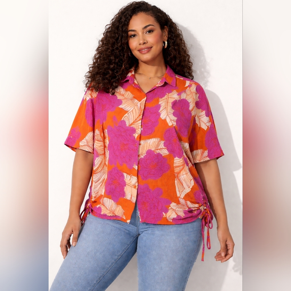 Alex & Parker Bloom Button-Front Blouse Top Women's 1XL Multicolor Floral